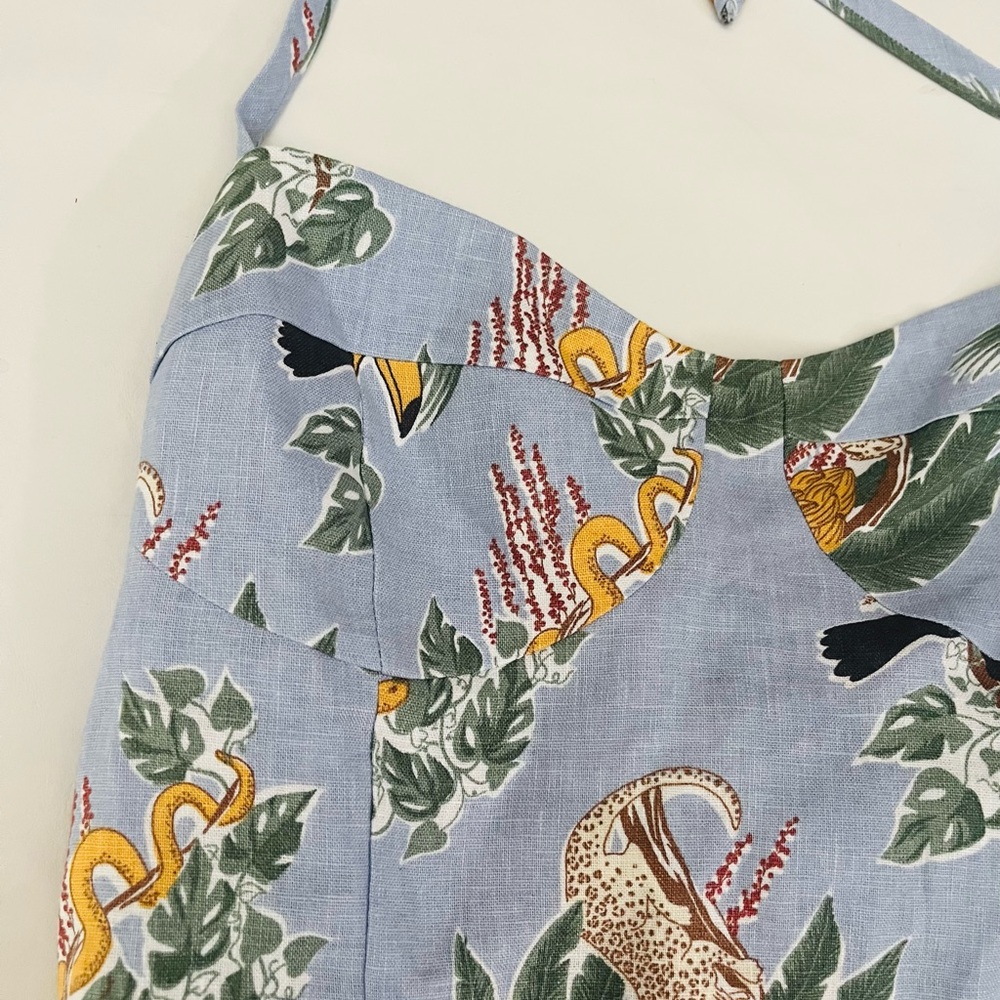 NWT Reformation Jana in Yucatan Toucan Snake Linen Tie Back Midi Dress 12 $218 - Picture 2 of 12